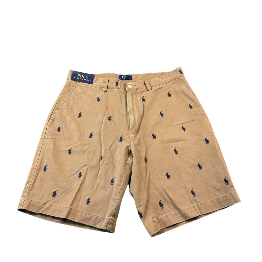 Polo Ralph Lauren Brown Navy Embroidered Horse AOP Chino Short Size 33 NWT